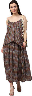 Nayo Women Printed A-line Kurta(Brown)