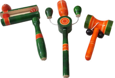 

Khadi Eco Basket Channapatna Wooden Rattle Toys 3 in 1(Green, Orange)