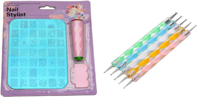 

Royalkart Nail art stamping kit XY13 with 5 pcs Double sided Nail art dotting tool(Multi)
