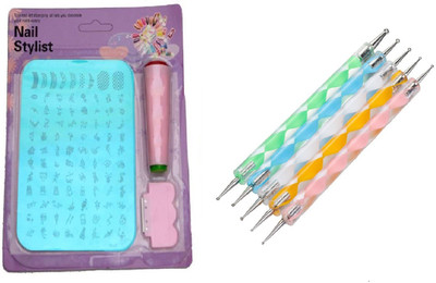 

Royalkart Nail art stamping kit XY10 with 5 pcs Double sided Nail art dotting tool(Multi Color)