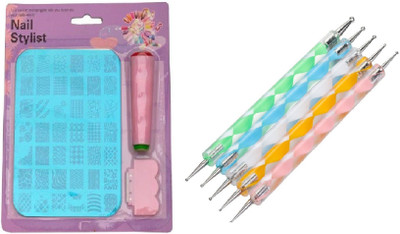 

Royalkart Nail art stamping kit XY 14 with Double sided Nail art dotting tool(Multi)