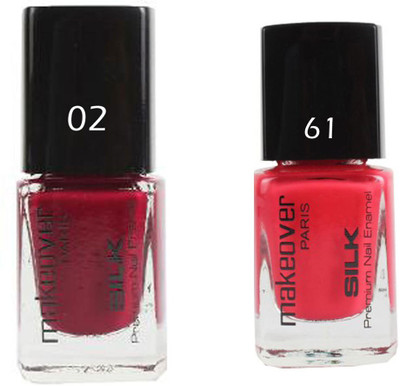 

Makeover Professional Nail Paint Hot Red-02 , Nail Paint Pouch Pink-61 Multi(Pack of 2)