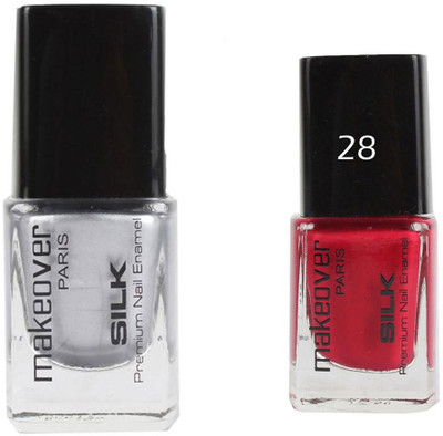

Makeover Professional Nail Paint Hot Silk Silver-14 , Nail Paint Rosewood Pink-28 Multi(Pack of 2)