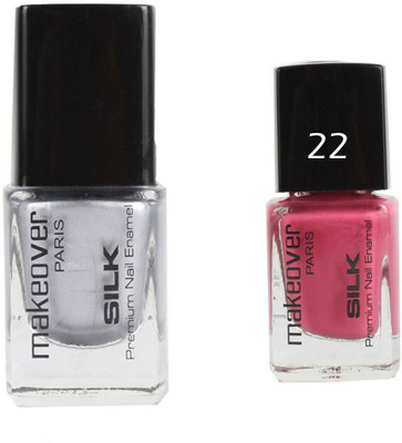 

Makeover Professional Nail Paint Hot Silk Silver-14 , Nail Paint Glaze Pink Voltage-22 Multi(Pack of 2)
