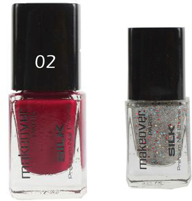

Makeover Professional Nail Paint Hot Red-02 , Nail Paint Sparking Silver-33 Multi(Pack of 2)