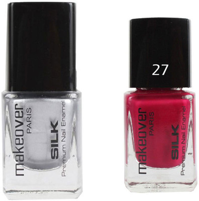 

Makeover Professional Nail Paint Combo Hot-Silk-Silver-14 , Love-Affair-27 (9 ml, Pack of 2) Multi(Pack of 2)