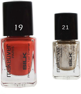 

Makeover Professional Nail Paint Combo Spicy-Magneta-19 , Hot-Silk-Golden-21 (9 ml, Pack of 2) Multi(Pack of 2)