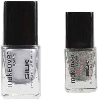 

Makeover Professional Nail Paint Hot Silk Silver-14 , Nail Paint Sparking Silver-33 Multi(Pack of 2)