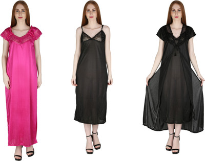 MARAMI Women Nighty(Black, Pink)