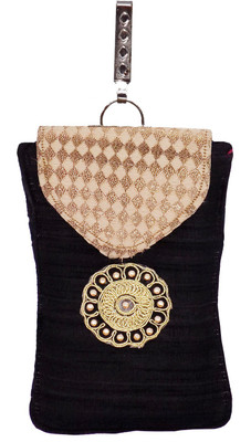 

Bagaholics Ethnic Raw Silk Saree Clutch Sling Bag Mobile Pouch Waist Clip Ladies Purse Gift For Women Mobile Pouch(Black)