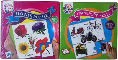 

kidoz kingdom EDUCATIONAL PUZZLE COMBO SET OF 2 TRANSPORT AND FLOWERS(44 Pieces)