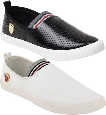

Long Walk Men Combo Pack of 2 Slip On Sneakers For Men(Black, White