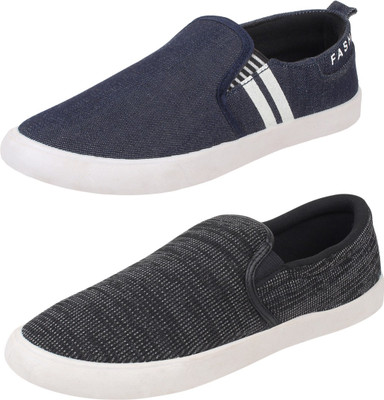 

Aero 02 Pair Combo Canvas Slip On Sneakers For Men(Multicolor, Black::blue