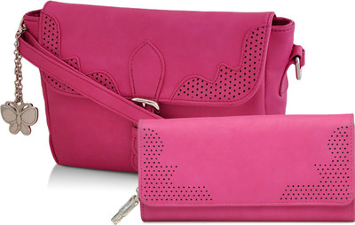 

Butterflies Women Casual Pink PU Sling Bag