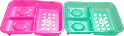 Mopi high grade plastic soap case pack of 2(Pink, Green), Green;pink