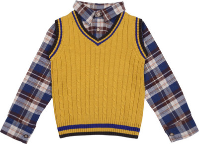 

Lilliput Self Design V-neck Casual Boys Multicolor Sweater, Mustard