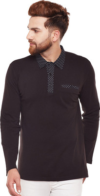HYPERNATION Solid Men Polo Neck Black T-Shirt