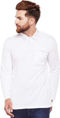 HYPERNATION Solid Men Polo Neck White T-Shirt
