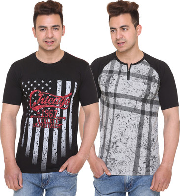 SHAUN Printed Men Henley Neck Multicolor T-Shirt