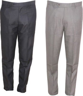 IndiWeaves Slim Fit Men Black, Grey Trousers