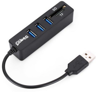 

durReey 3 Port + SD TF Card Reader High Speed Multi Splitter Port All In One Simple Line Design USB Hub(Black)