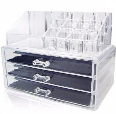 

ZEVORA Cosmetic Organizer Makeup Storage Box Lipstick Holder Stand with 3 Drawer Makeup box Vanity Box(White)