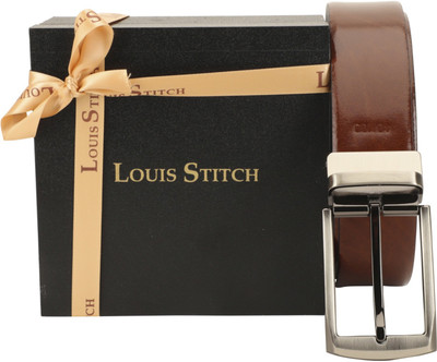 

LOUIS STITCH Men Party Brown Genuine Leather Reversible Belt, Reversible black and brown