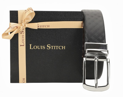 

LOUIS STITCH Men Party Black Genuine Leather Reversible Belt, Reversible black and brown