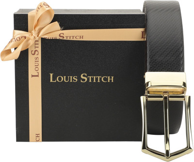 

LOUIS STITCH Men Party Black Genuine Leather Reversible Belt, Reversible black and brown