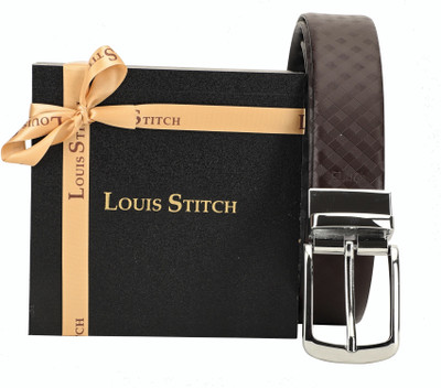 

LOUIS STITCH Men Party Brown Genuine Leather Reversible Belt, Reversible black and brown