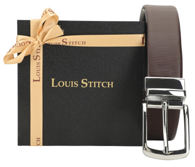 

LOUIS STITCH Men Party Brown Genuine Leather Reversible Belt, Reversible black and brown
