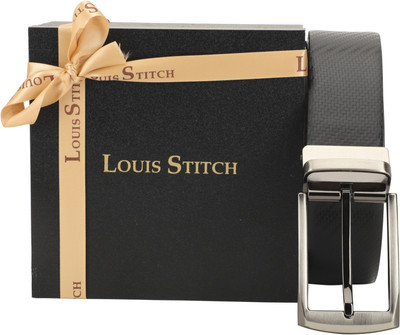

LOUIS STITCH Men Party Black Genuine Leather Reversible Belt, Reversible black and brown