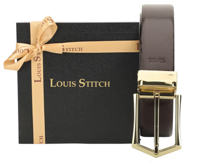 

LOUIS STITCH Men Party Brown Genuine Leather Reversible Belt, Reversible black and brown