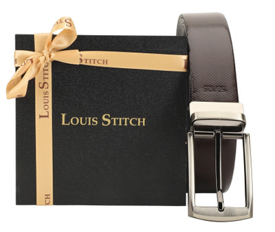 

LOUIS STITCH Men Party Brown Genuine Leather Reversible Belt, Reversible black and brown