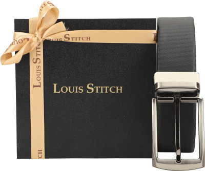 

LOUIS STITCH Men Party Black Genuine Leather Reversible Belt, Reversible black and brown