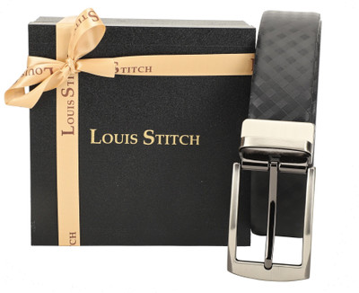 

LOUIS STITCH Men Party Black Genuine Leather Reversible Belt, Reversible black and brown