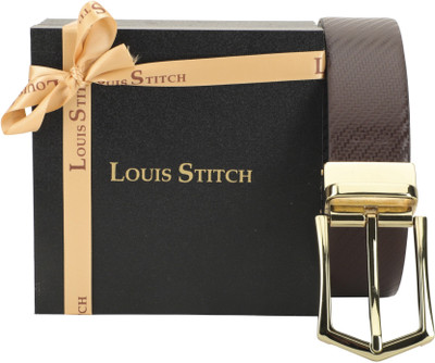 

LOUIS STITCH Men Party Brown Genuine Leather Reversible Belt, Reversible black and brown