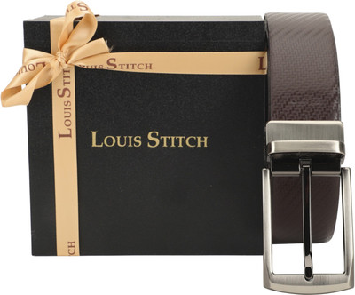 

LOUIS STITCH Men Party Brown Genuine Leather Reversible Belt, Reversible black and brown