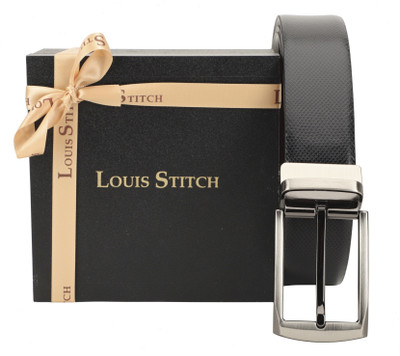 

LOUIS STITCH Men Party Black Genuine Leather Reversible Belt, Reversible black and brown