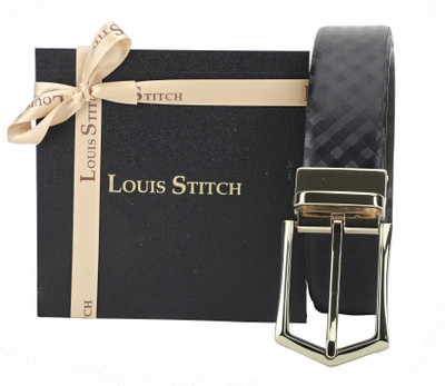 

LOUIS STITCH Men Party Black Genuine Leather Reversible Belt, Reversible black and brown