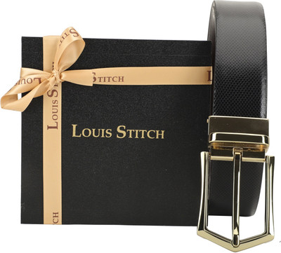 

LOUIS STITCH Men Party Black Genuine Leather Reversible Belt, Reversible black and brown