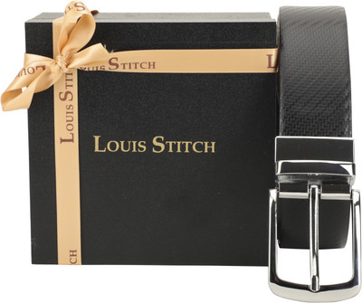 

LOUIS STITCH Men Party Black Genuine Leather Reversible Belt, Reversible black and brown