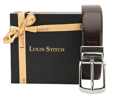 

LOUIS STITCH Men Party Brown Genuine Leather Reversible Belt, Reversible black and brown