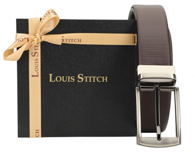 

LOUIS STITCH Men Party Brown Genuine Leather Reversible Belt, Reversible black and brown
