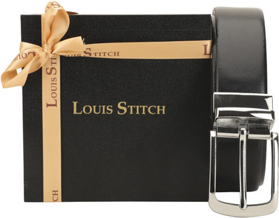 

LOUIS STITCH Men Party Black Genuine Leather Reversible Belt, Reversible black and brown