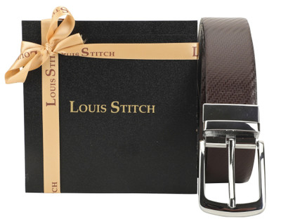 

LOUIS STITCH Men Party Brown Genuine Leather Reversible Belt, Reversible black and brown