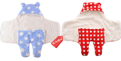 

My Newborn Polka, Printed  Hooded Baby Blanket(Polyester, Red, Blue, Blue;red
