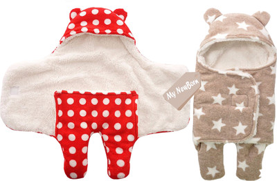

My Newborn Polka, Printed  Hooded Baby Blanket(Polyester, Red, Brown, Brown;red