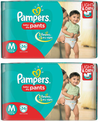 

Pampers BABY DRY PANTS, MEDIUM SIZE, 56 Pcs. PACK, SET OF 2 PACKS, FOR BABY WEIGHT 7-12 Kgs. - M(112 Pieces)