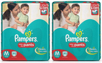 Pampers BABY DRY PANTS, MEDIUM SIZE, 80 Pcs. PACK, SET OF 2 PACKS, FOR BABY WEIGHT 7-12 Kgs. - M(160 Pieces)